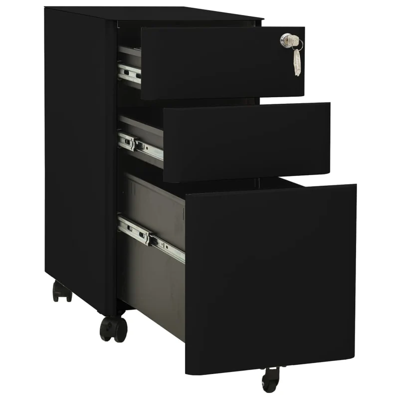 Caissons à tiroirs meuble de bureau armoire à dossiers sur roulettes 3 tiroirs 30 x 45 x 59 cm en acier noir DEC024581