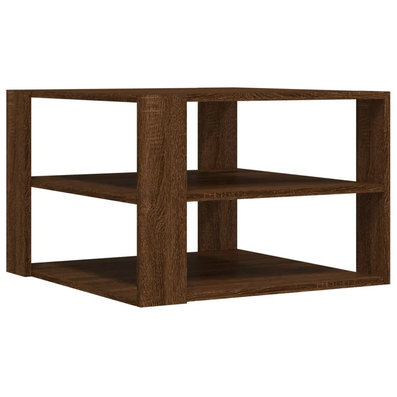 Table basse 3 niveaux design moderne et contemporaine 59,5 x 59,5 x 40 cm bois d'ingénierie marron DEC038704