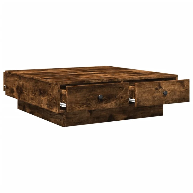 Table basse avec tiroirs design moderne et contemporaine 90 x 90 x 28 cm bois d'ingénierie marron DEC038559