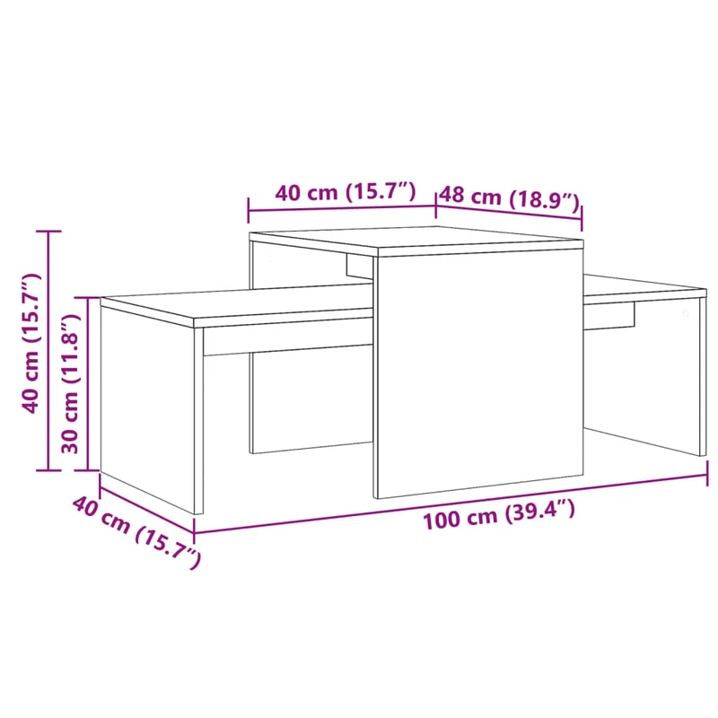 Tables basse gigognes design moderne et contemporaine 100 x 48 x 40 cm bois d'ingénierie marron DEC038288