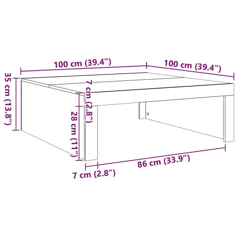 Table basse design moderne et contemporaine artisanal 100 x 100 x 35 cm bois d'ingénierie marron DEC038286