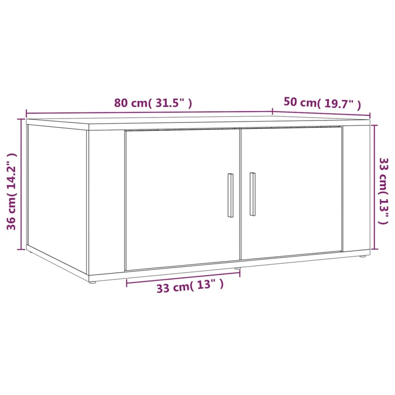 Table basse avec deux compartiments design moderne et contemporaine 80 x 50 x 36 cm bois d'ingénierie blanc DEC038138