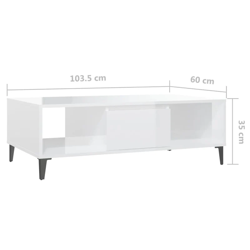 Table basse design moderne et contemporaine 103,5 x 60 x 35 cm bois d'ingénierie blanc DEC038078