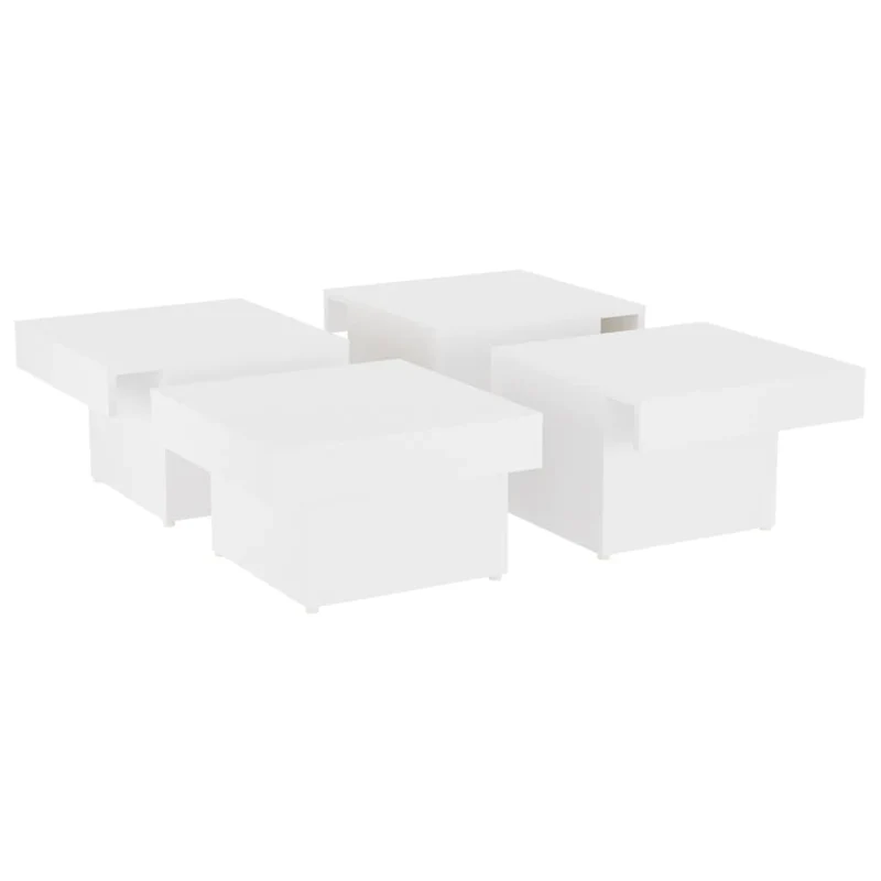 Table basse en 4 parties design moderne et contemporaine 90 x 90 x 28 cm bois d'ingénierie blanc DEC038035