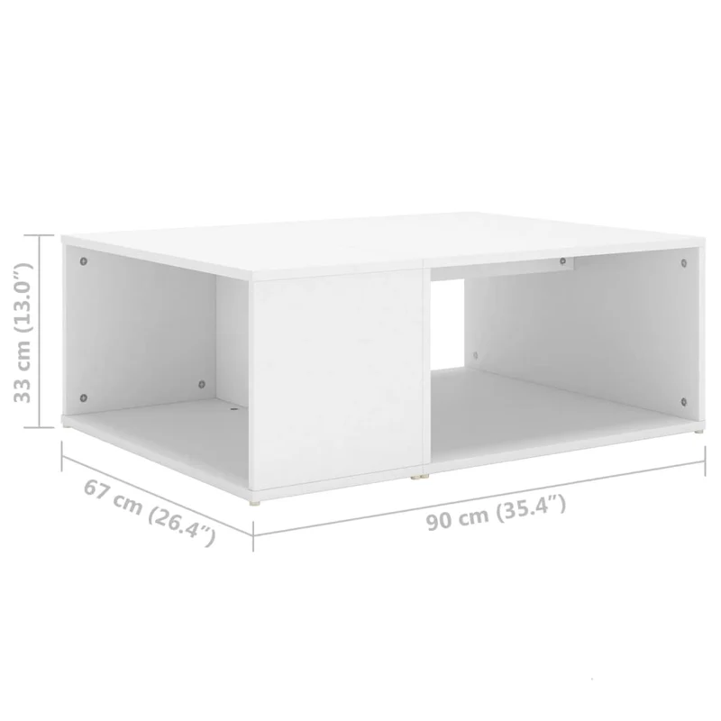 Table basse design moderne et contemporaine 90 x 67 x 33 cm bois d'ingénierie blanc DEC038033