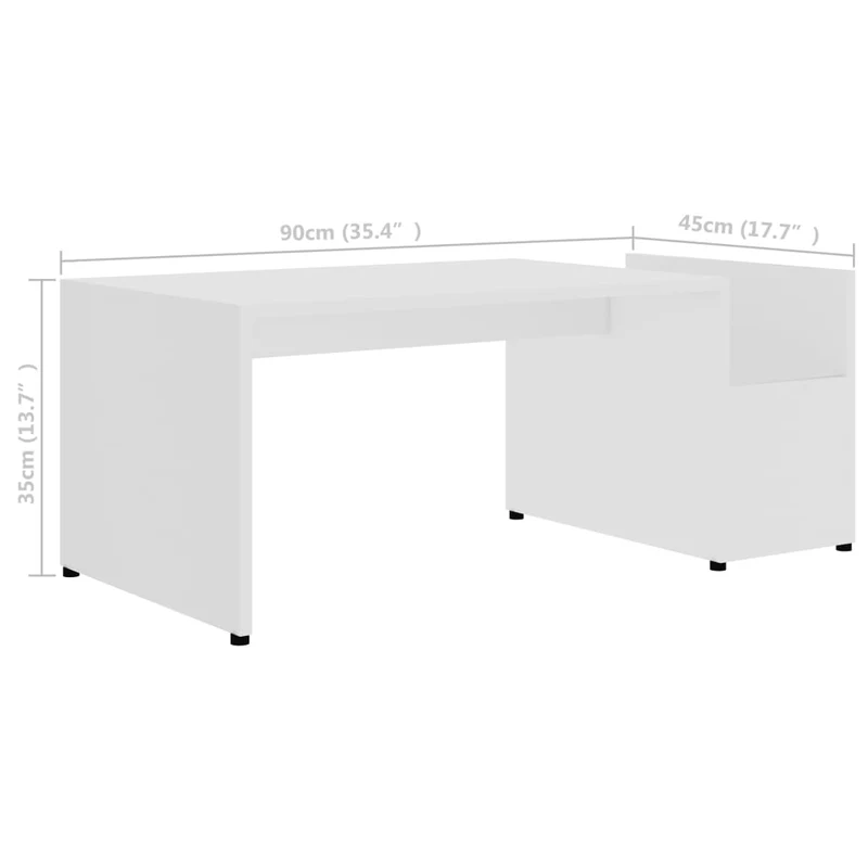 Table basse avec compartiment rangement design moderne et contemporaine 90 x 45 x 35 cm bois d’ingénierie blanc DEC037987