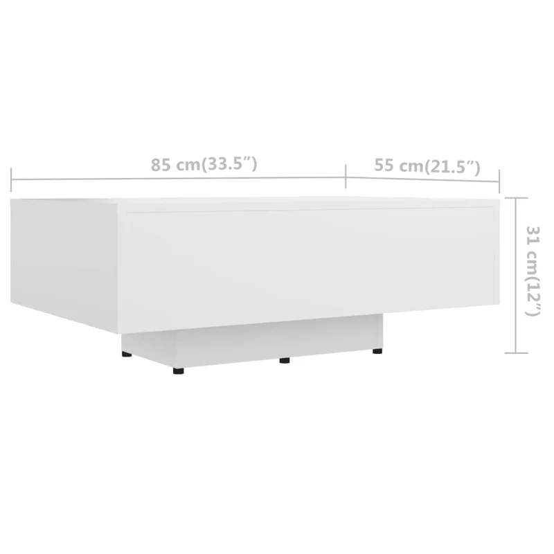 Table basse design moderne et contemporaine 85 x 55 x 31 cm bois d'ingénierie blanc DEC037978