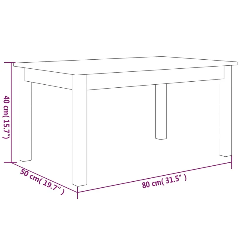 Table basse design moderne et contemporaine 80 x 50 x 40 cm bois massif de pin blanc DEC037957