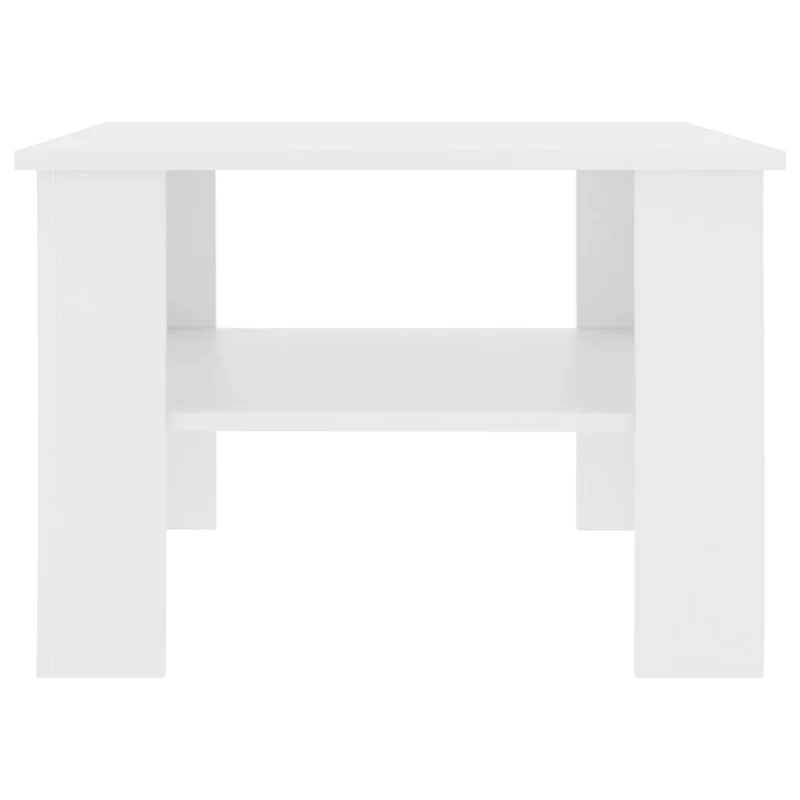Table basse avec étagère design moderne et contemporaine 60 x 60 x 42 cm bois d’ingénierie blanc DEC037931