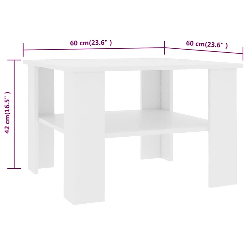 Table basse avec étagère design moderne et contemporaine 60 x 60 x 42 cm bois d’ingénierie blanc DEC037931