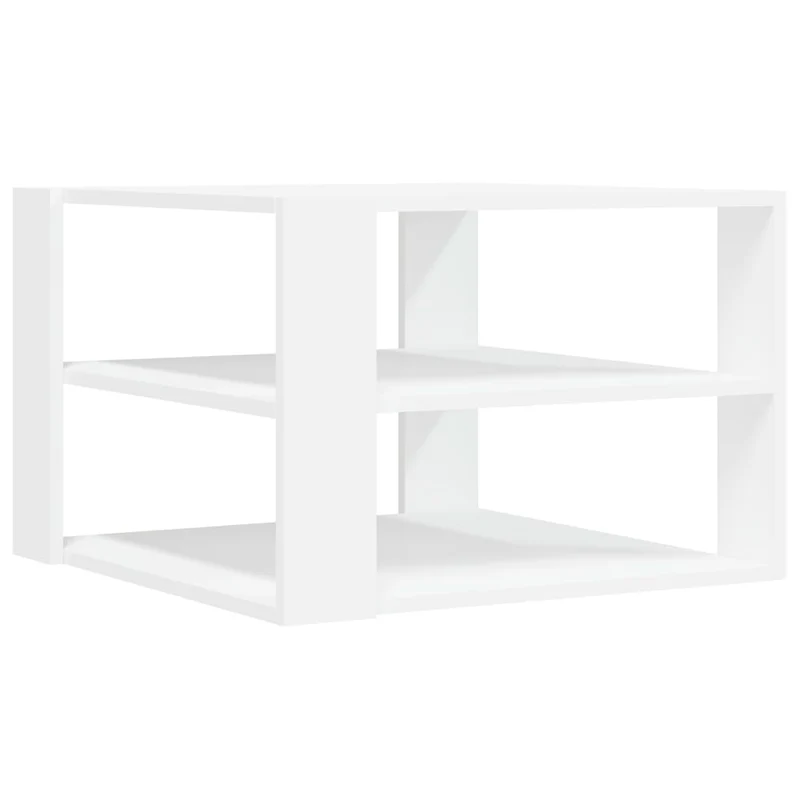 Table basse 3 niveaux design moderne et contemporaine 59,5 x 59,5 x 40 cm bois d'ingénierie blanc DEC037906