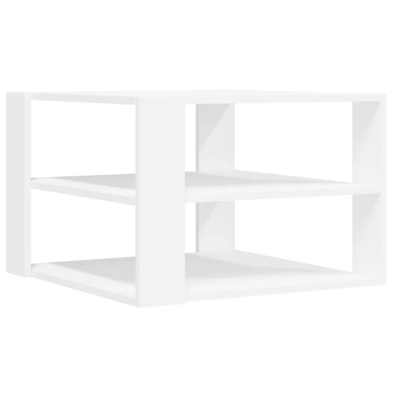 Table basse 3 niveaux design moderne et contemporaine 59,5 x 59,5 x 40 cm bois d'ingénierie blanc DEC037906