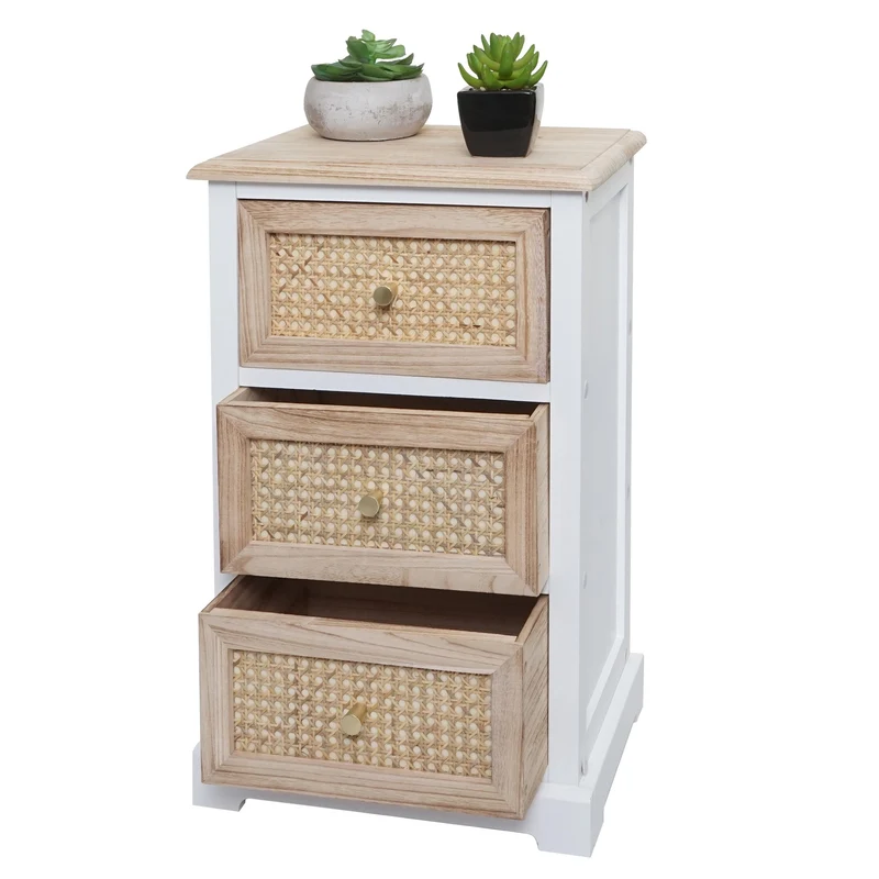 Commode armoire à tiroirs en bois rotin 63x40x28 cm blanc couleur naturelle 04_0006508