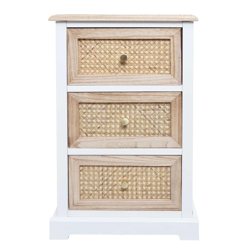 Commode armoire à tiroirs en bois rotin 63x40x28 cm blanc couleur naturelle 04_0006508