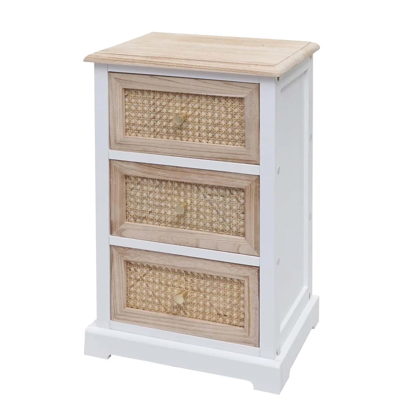 Commode armoire à tiroirs en bois rotin 63x40x28 cm blanc couleur naturelle 04_0006508