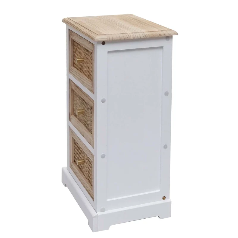 Commode armoire à tiroirs en bois rotin 63x40x28 cm blanc couleur naturelle 04_0006508