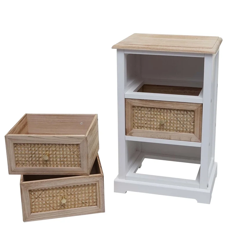 Commode armoire à tiroirs en bois rotin 63x40x28 cm blanc couleur naturelle 04_0006508