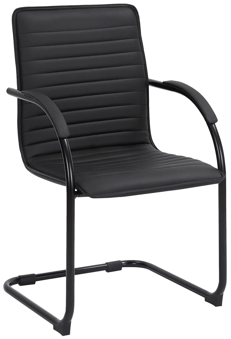 Chaise visiteur fauteuil de bureau avec accoudoirs assise en PVC noir piètement luge métallique noir 10_0003421