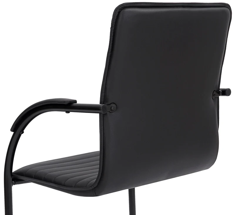 Chaise visiteur fauteuil de bureau avec accoudoirs assise en PVC noir piètement luge métallique noir 10_0003421
