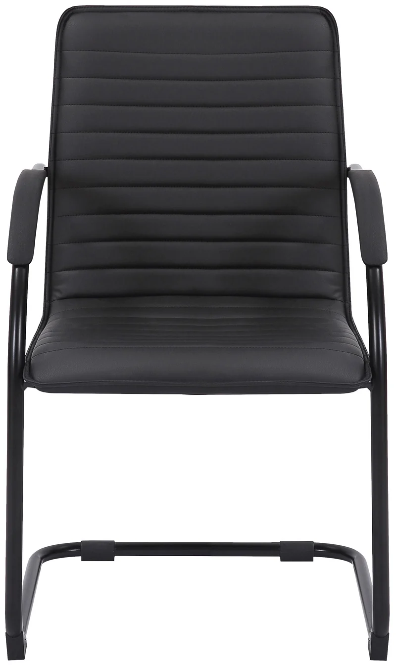 Set de 2 chaises visiteurs accoudoirs en PVC noir piétement luge en métal noir 10_0003123