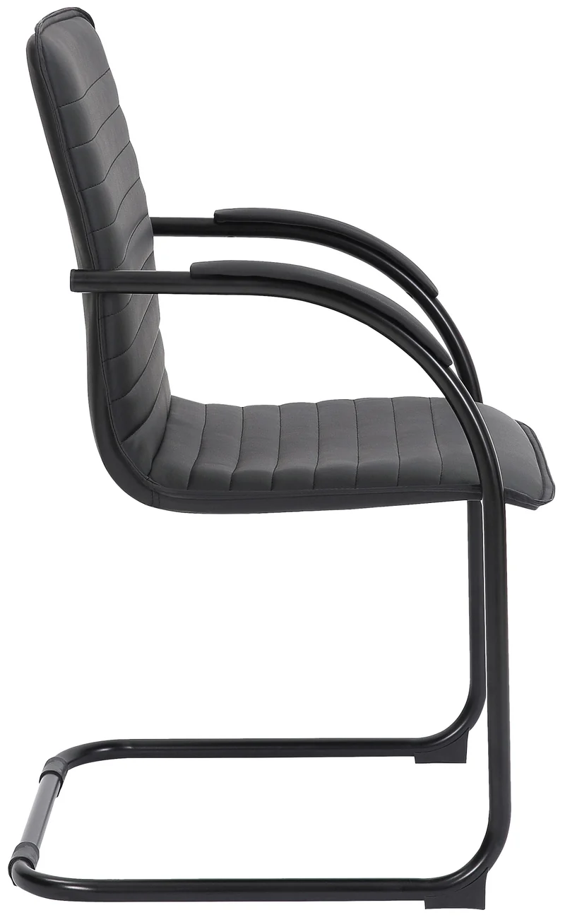 Set de 2 chaises visiteurs accoudoirs en PVC noir piétement luge en métal noir 10_0003123