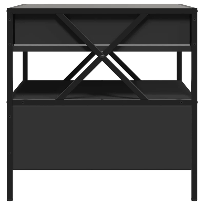 Table basse de salon avec tiroir et étagère design moderne avec LED 50 x 50 x 51 cm bois d'ingénierie noir verre et métal DEC037567