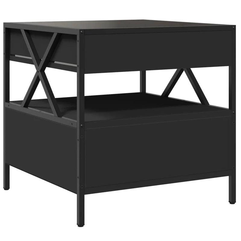Table basse de salon avec tiroir et étagère design moderne avec LED 50 x 50 x 51 cm bois d'ingénierie noir verre et métal DEC037567