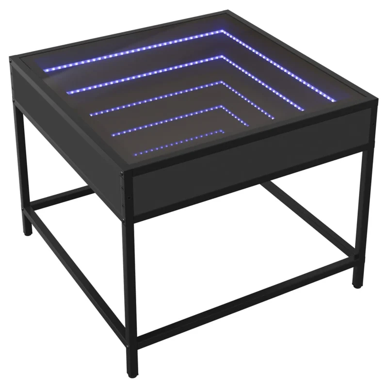 Table basse de salon design moderne avec LED 50 x 50 x 41 cm bois d'ingénierie noir verre et métal DEC037566