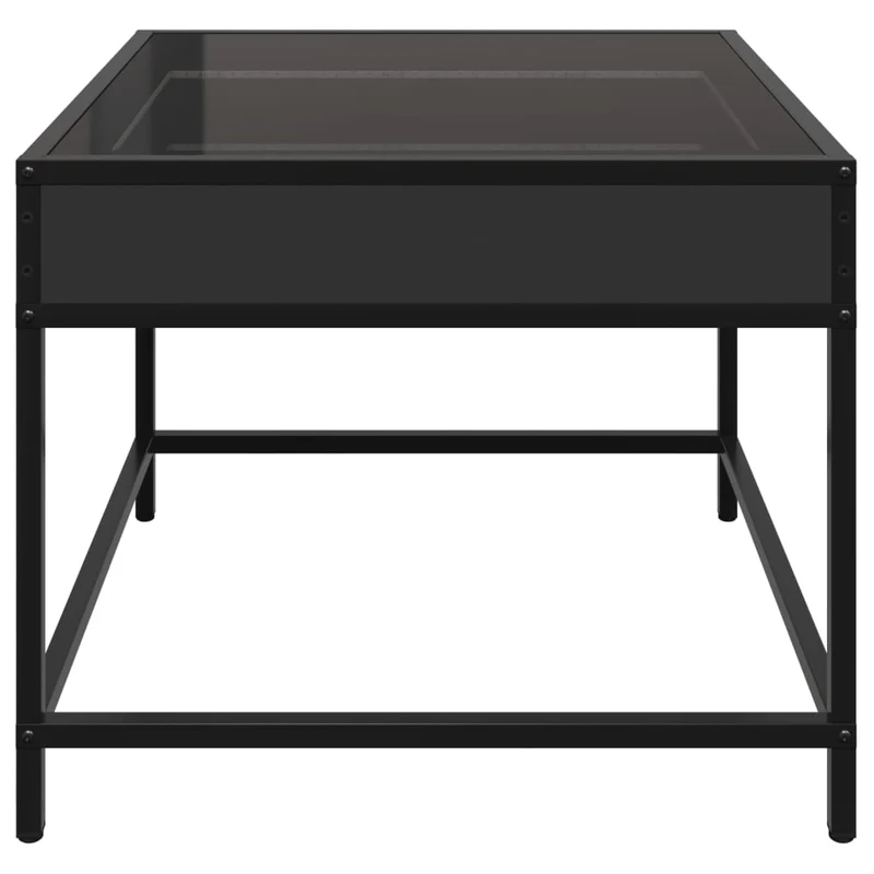 Table basse de salon design moderne avec LED 50 x 50 x 41 cm bois d'ingénierie noir verre et métal DEC037566