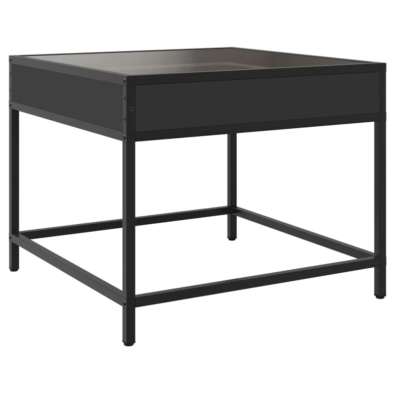 Table basse de salon design moderne avec LED 50 x 50 x 41 cm bois d'ingénierie noir verre et métal DEC037566