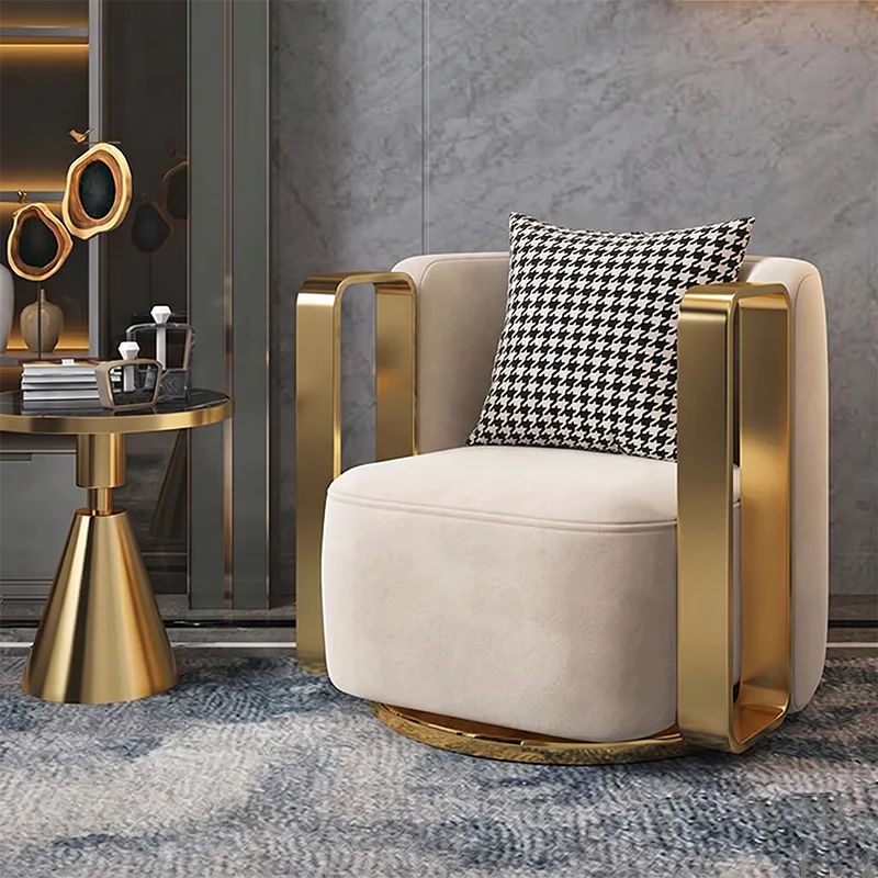 Contemporary Scandinavian Round Nappa Leather Swivel Accent Chair Backrest For Living Room