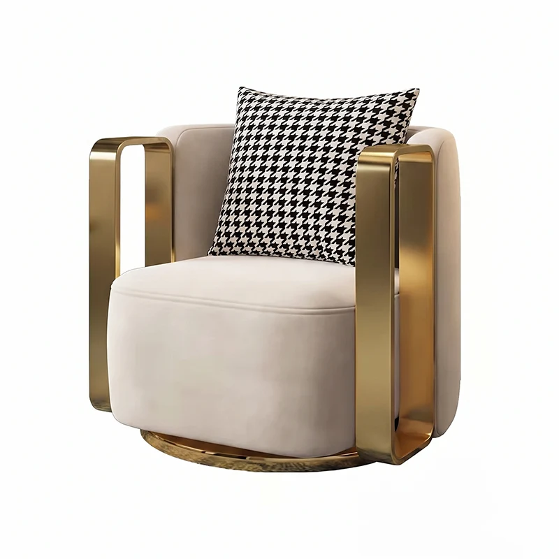 Contemporary Scandinavian Round Nappa Leather Swivel Accent Chair Backrest For Living Room