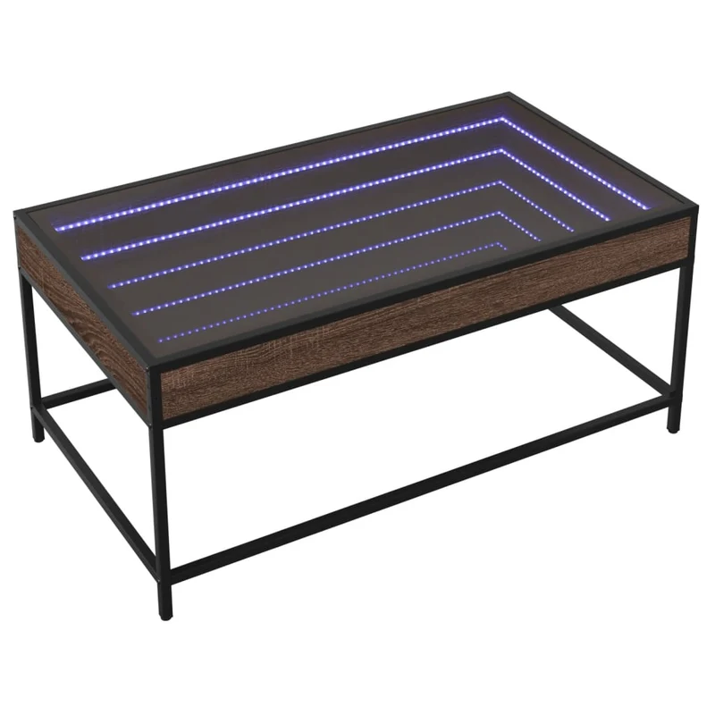 Table basse de salon design moderne avec LED 90 x 50 x 41 cm bois d'ingénierie marron verre et métal DEC037558