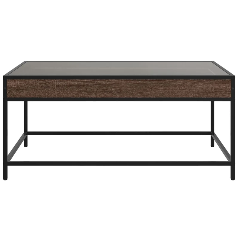 Table basse de salon design moderne avec LED 90 x 50 x 41 cm bois d'ingénierie marron verre et métal DEC037558
