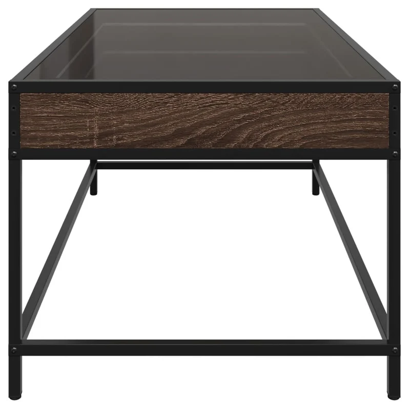 Table basse de salon design moderne avec LED 90 x 50 x 41 cm bois d'ingénierie marron verre et métal DEC037558
