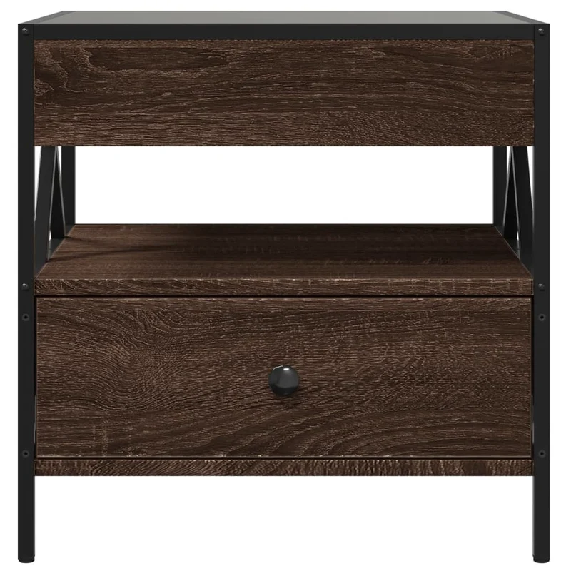 Table basse de salon avec tiroir et étagère design moderne avec LED 50 x 50 x 51 cm bois d'ingénierie verre et métal DEC037556