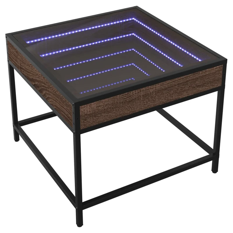 Table basse de salon design moderne avec LED 50 x 50 x 41 cm bois d'ingénierie marron verre et métal DEC037555