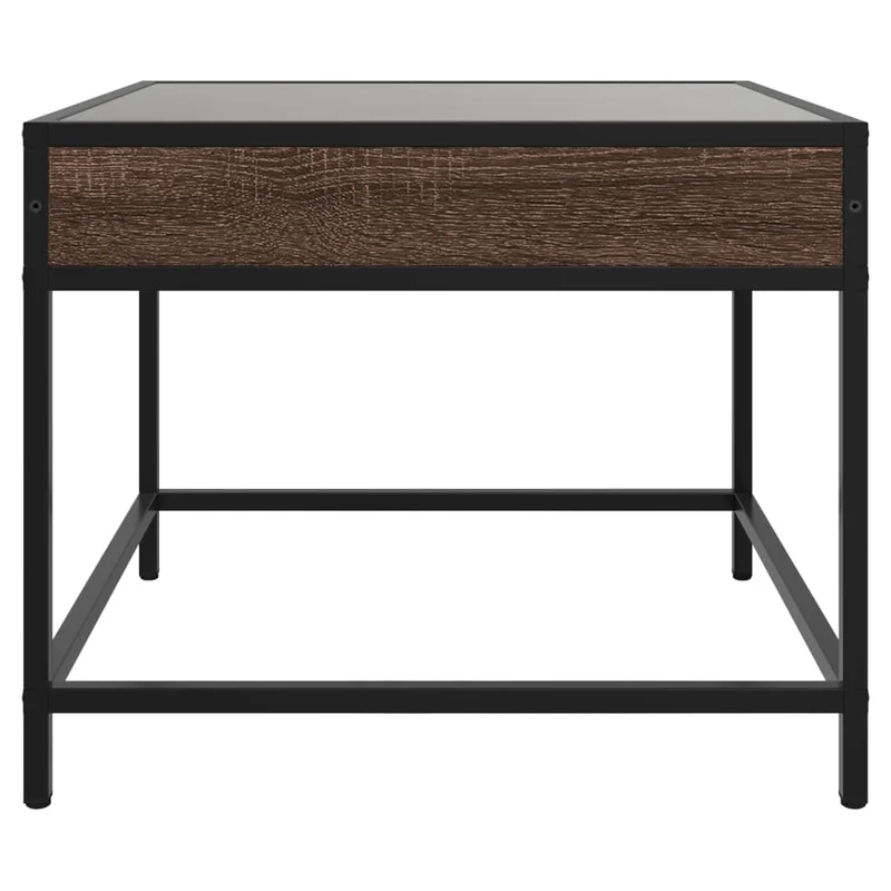 Table basse de salon design moderne avec LED 50 x 50 x 41 cm bois d'ingénierie marron verre et métal DEC037555