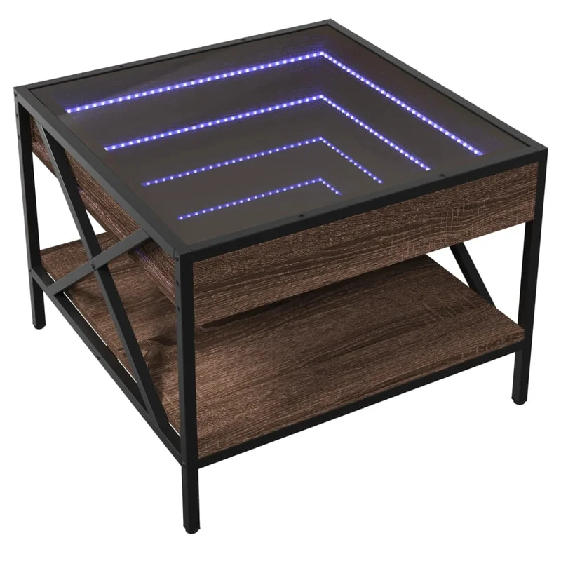 Table basse de salon avec étagère design moderne avec LED 50 x 50 x 38 cm bois d'ingénierie marron verre et métal DEC037554