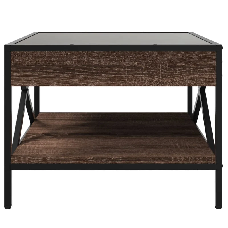 Table basse de salon avec étagère design moderne avec LED 50 x 50 x 38 cm bois d'ingénierie marron verre et métal DEC037554