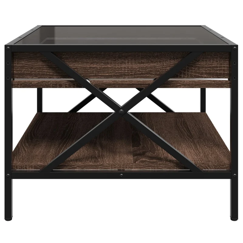 Table basse de salon avec étagère design moderne avec LED 50 x 50 x 38 cm bois d'ingénierie marron verre et métal DEC037554