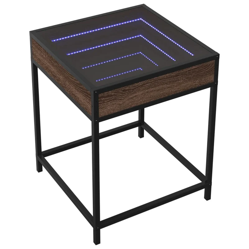 Table basse de salon design moderne avec LED 40 x 40 x 51 cm bois d'ingénierie marron verre et métal DEC037553