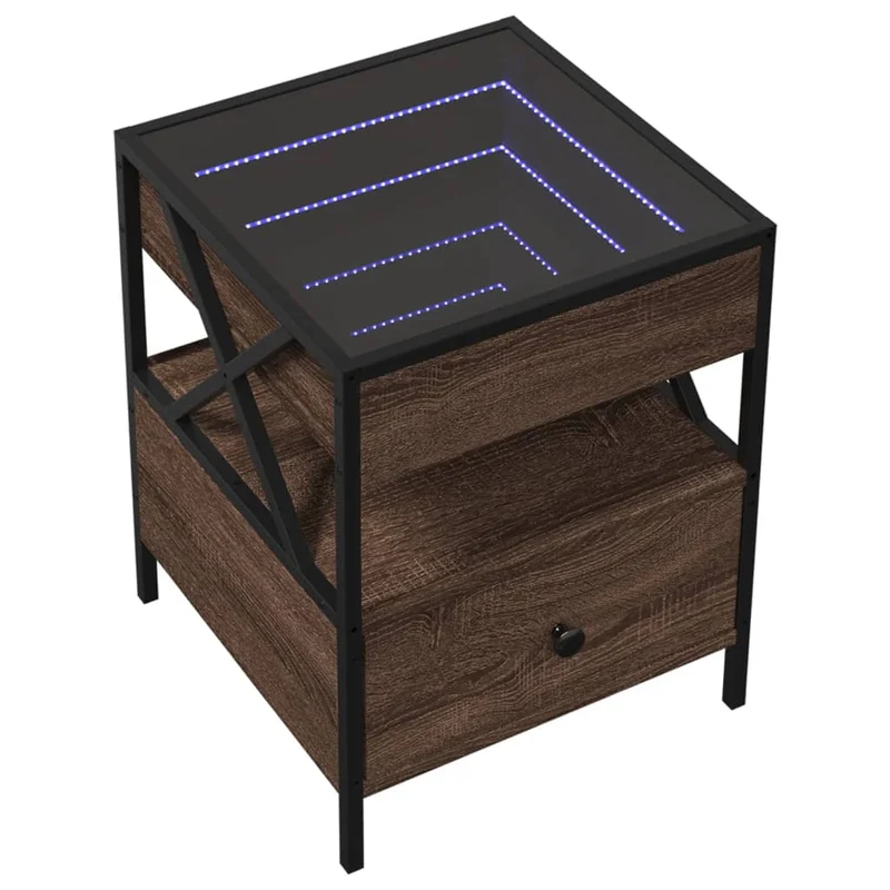 Table basse de salon avec tiroir design moderne avec LED 40 x 40 x 51 cm bois d'ingénierie marron verre et métal DEC037552