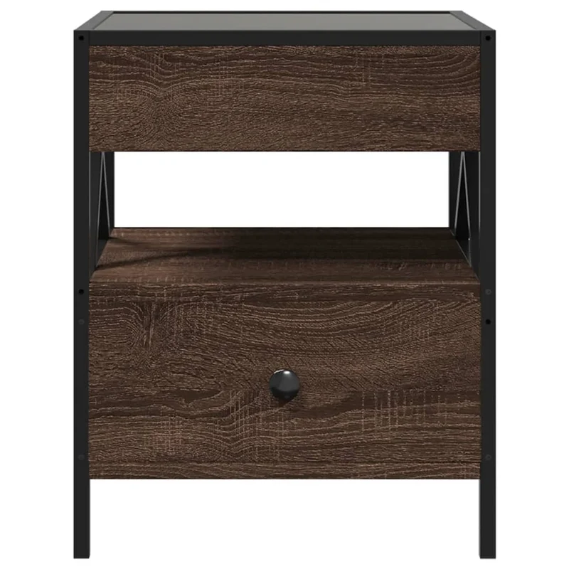 Table basse de salon avec tiroir design moderne avec LED 40 x 40 x 51 cm bois d'ingénierie marron verre et métal DEC037552