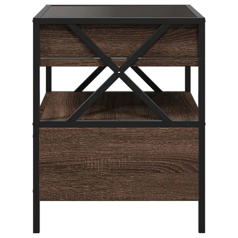 Table basse de salon avec tiroir design moderne avec LED 40 x 40 x 51 cm bois d'ingénierie marron verre et métal DEC037552