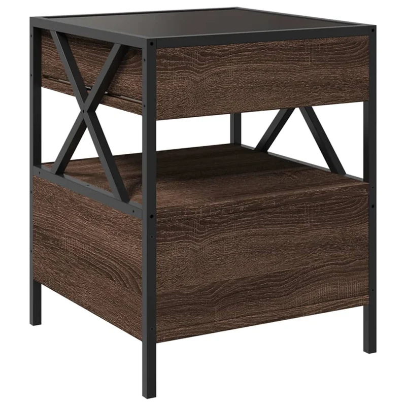 Table basse de salon avec tiroir design moderne avec LED 40 x 40 x 51 cm bois d'ingénierie marron verre et métal DEC037552