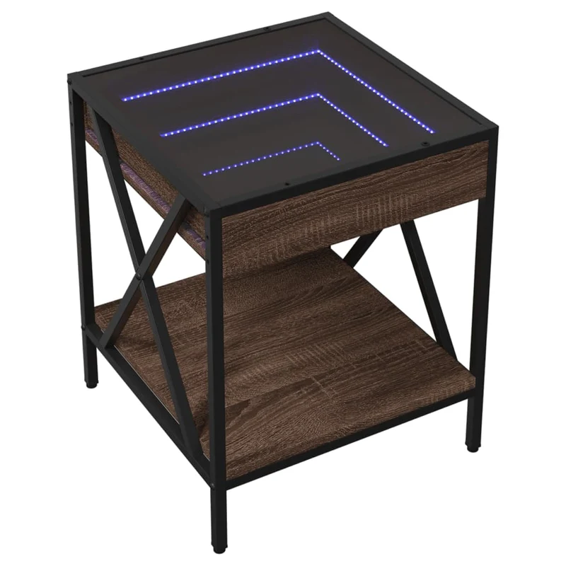 Table basse de salon avec étagère design moderne avec LED 40 x 40 x 49 cm bois d'ingénierie marron verre et métal DEC037551