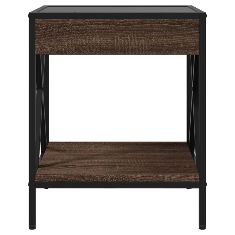 Table basse de salon avec étagère design moderne avec LED 40 x 40 x 49 cm bois d'ingénierie marron verre et métal DEC037551