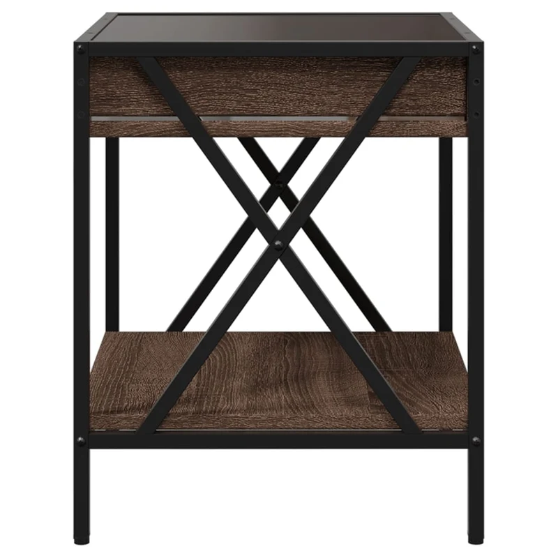 Table basse de salon avec étagère design moderne avec LED 40 x 40 x 49 cm bois d'ingénierie marron verre et métal DEC037551