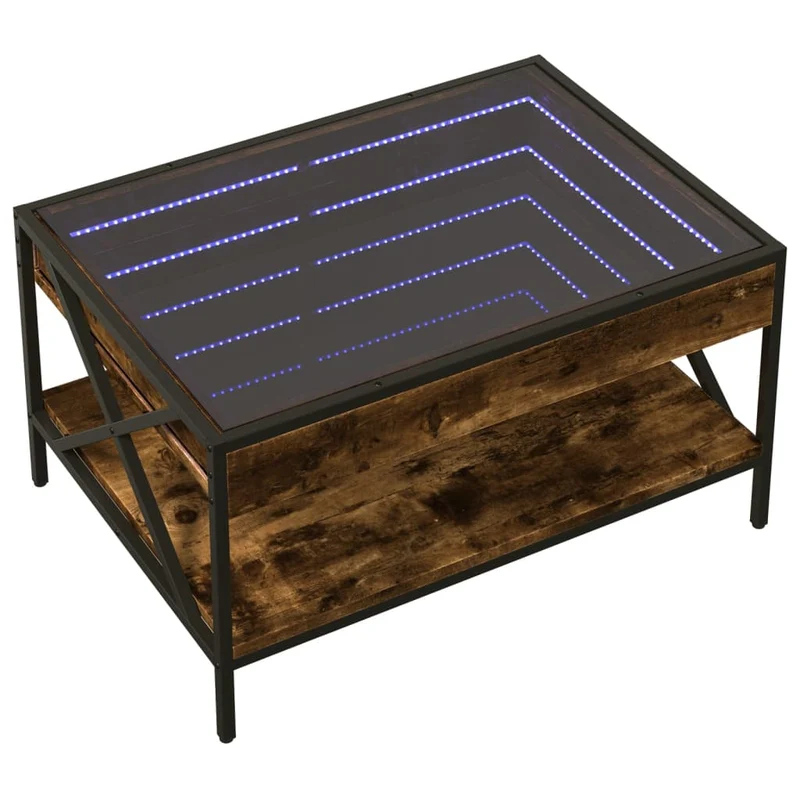 Table basse de salon avec étagère design moderne avec LED 70 x 50 x 38 cm bois d'ingénierie marron verre et métal DEC037549